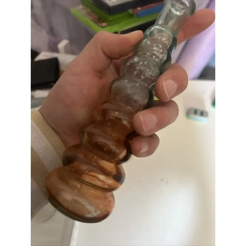 Ribbed Glass Vase Orange Tint